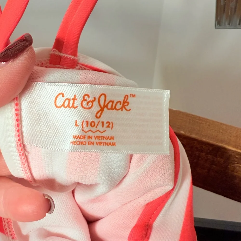 Cat & Jack Flamingo Striped Kids Bikini - Pink and White